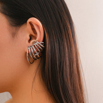 Hollow out circular geometric earrings, sweet and cool ear clip, fan-shaped iron ring ear clip