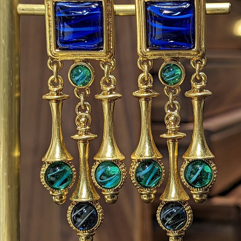 Blue glazed pendant with no ear holes, ear clip earrings