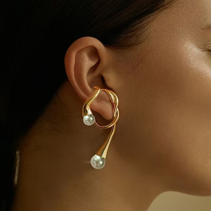 European and American pearl ear clips for women with irregular ear loops, cool and indifferent style, no ear holes, earrings, temperament, ear bone clip earrings