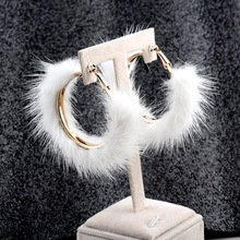 Autumn And Winter Mink Hair Big Circle Ear Ring Earrings Exaggerated Atmosphere Hair Geometric Earrings