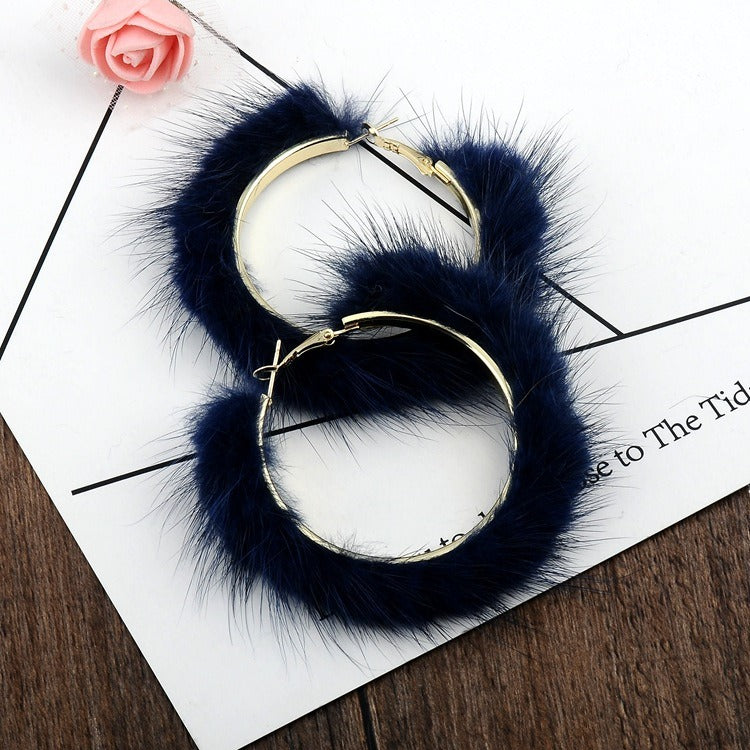 Autumn And Winter Mink Hair Big Circle Ear Ring Earrings Exaggerated Atmosphere Hair Geometric Earrings