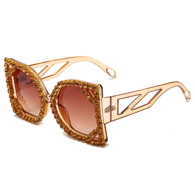 Luxury Diamond-studded Sunglasses Fashion D-shaped Big Frame Sun glasses Female Diamond Gorgeous Sunglass