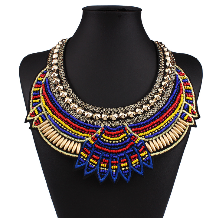 Retro Vintage Necklace Bohemian Fashion False Collar Necklace Bead Woven Necklace Women Egyptian Choker Necklace Jewelry