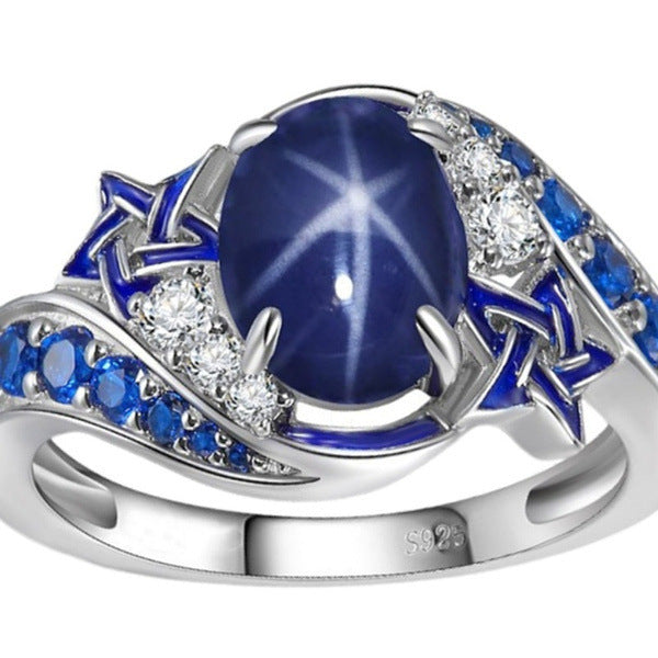 Fashion natural sapphire ring ring simple blue diamond ring women