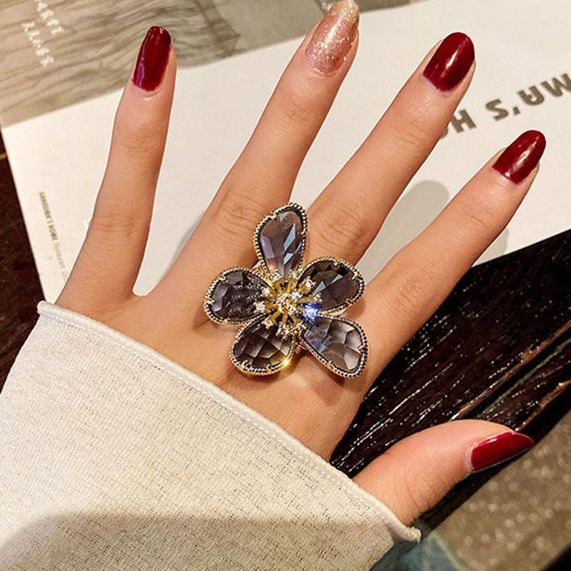 Crystal Flower Ring Fashion Open Ring