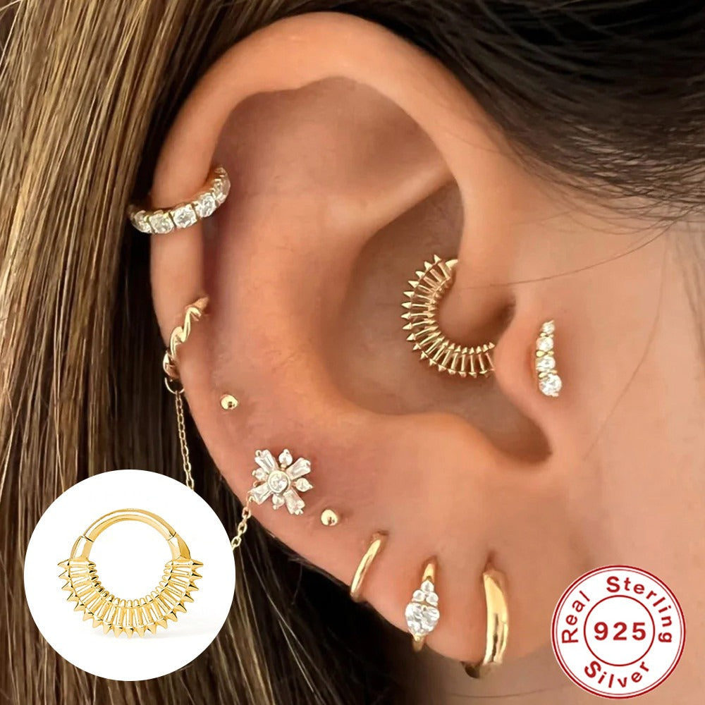 S925 human puncture cartilage jewelry, nose ring, ear bone nail, popular in Europe and America, creative texture rivet, ear bone ring, ear contour