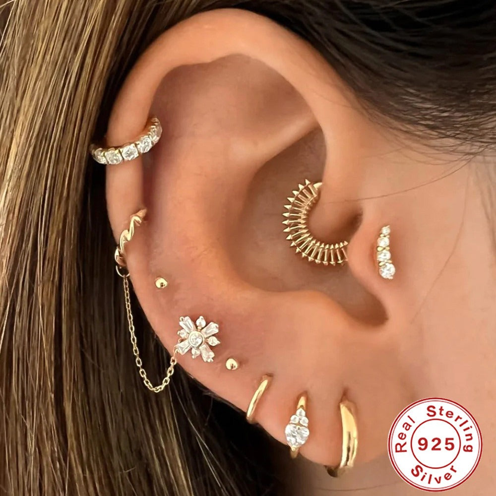 S925 human puncture cartilage jewelry, nose ring, ear bone nail, popular in Europe and America, creative texture rivet, ear bone ring, ear contour