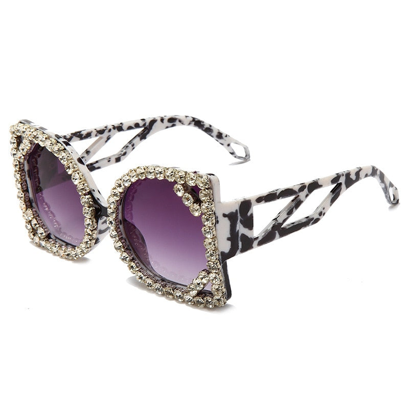 Luxury Diamond-studded Sunglasses Fashion D-shaped Big Frame Sun glasses Female Diamond Gorgeous Sunglass