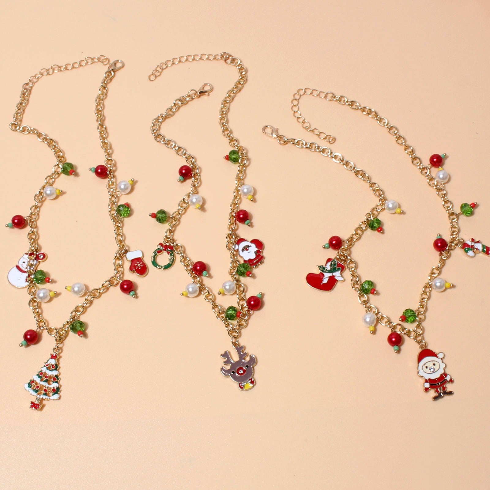 Holiday Necklace Colorful Pearl Christmas Necklace Ornaments