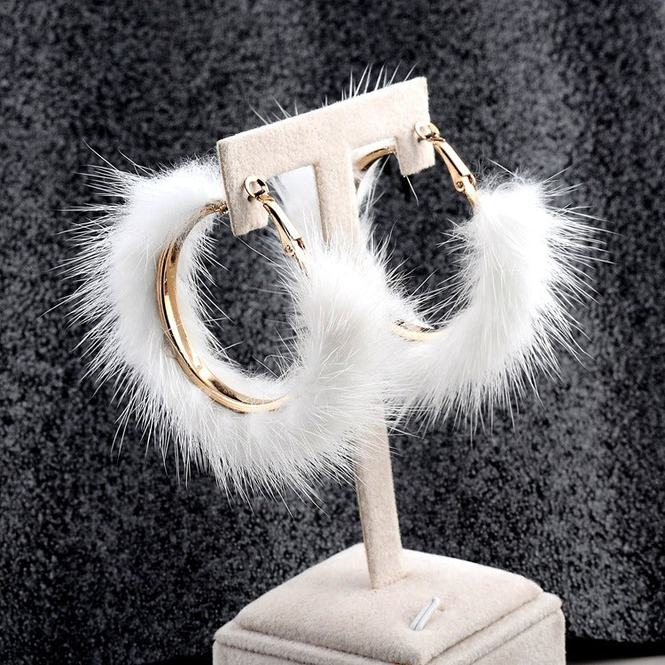 Autumn And Winter Mink Hair Big Circle Ear Ring Earrings Exaggerated Atmosphere Hair Geometric Earrings