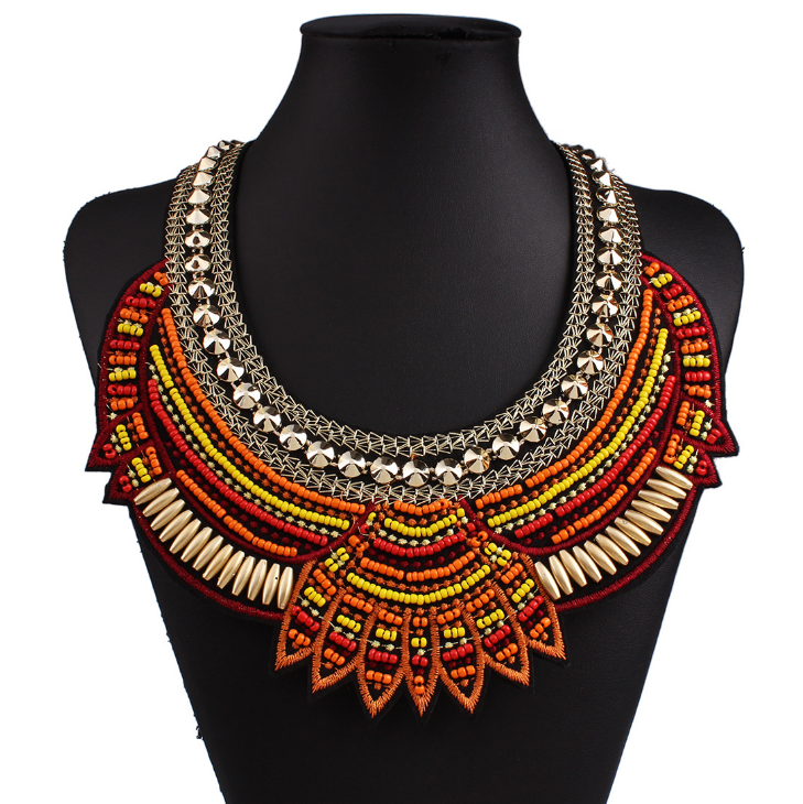 Retro Vintage Necklace Bohemian Fashion False Collar Necklace Bead Woven Necklace Women Egyptian Choker Necklace Jewelry