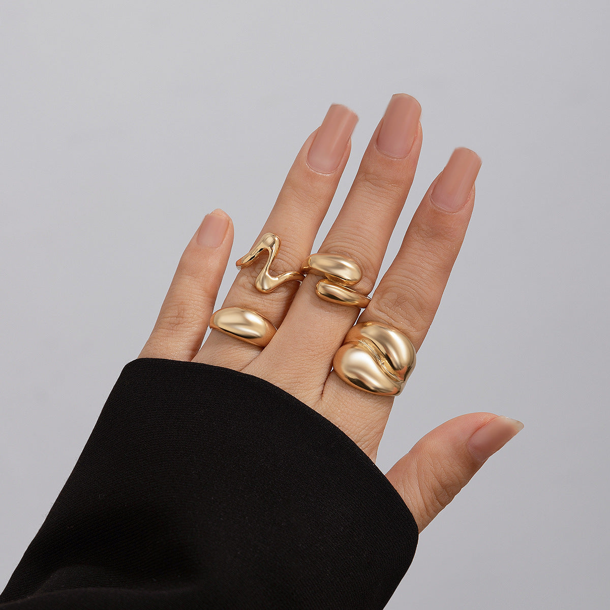 Geometric Ring, niche open mouth ring, index finger ring, lava metal wind curved ring