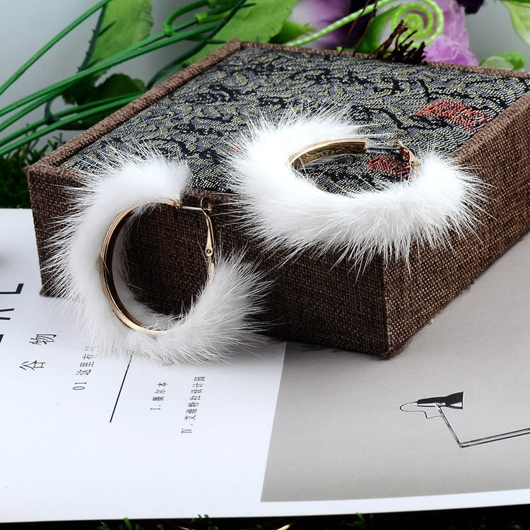 Autumn And Winter Mink Hair Big Circle Ear Ring Earrings Exaggerated Atmosphere Hair Geometric Earrings