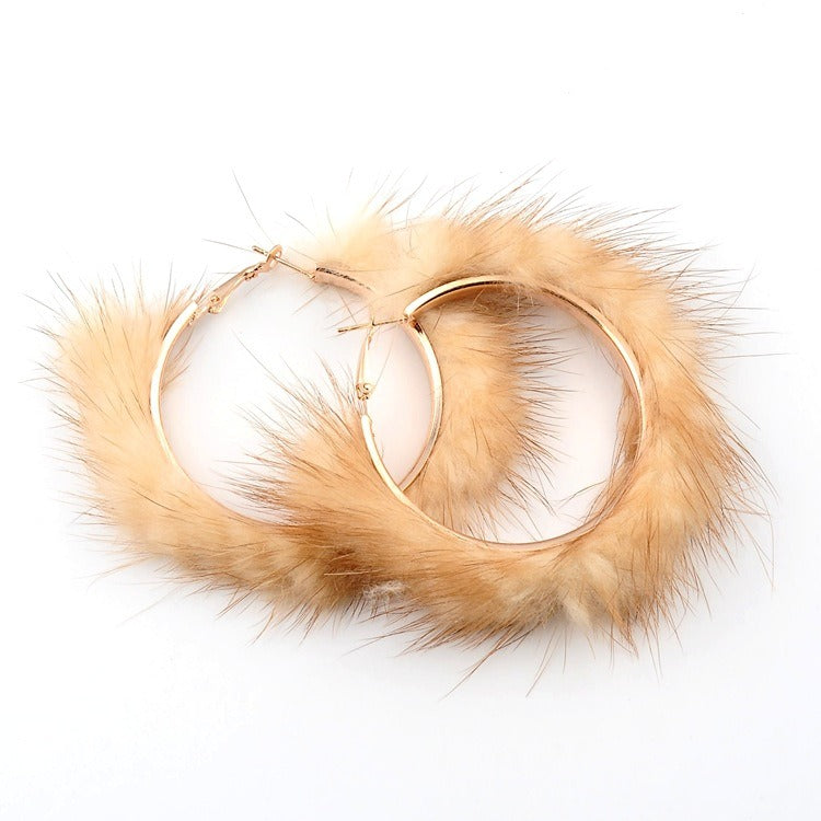 Autumn And Winter Mink Hair Big Circle Ear Ring Earrings Exaggerated Atmosphere Hair Geometric Earrings