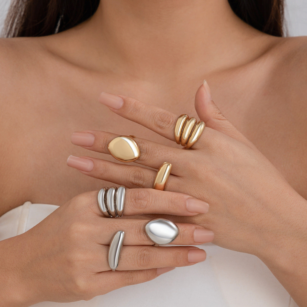 Geometric Ring, niche open mouth ring, index finger ring, lava metal wind curved ring