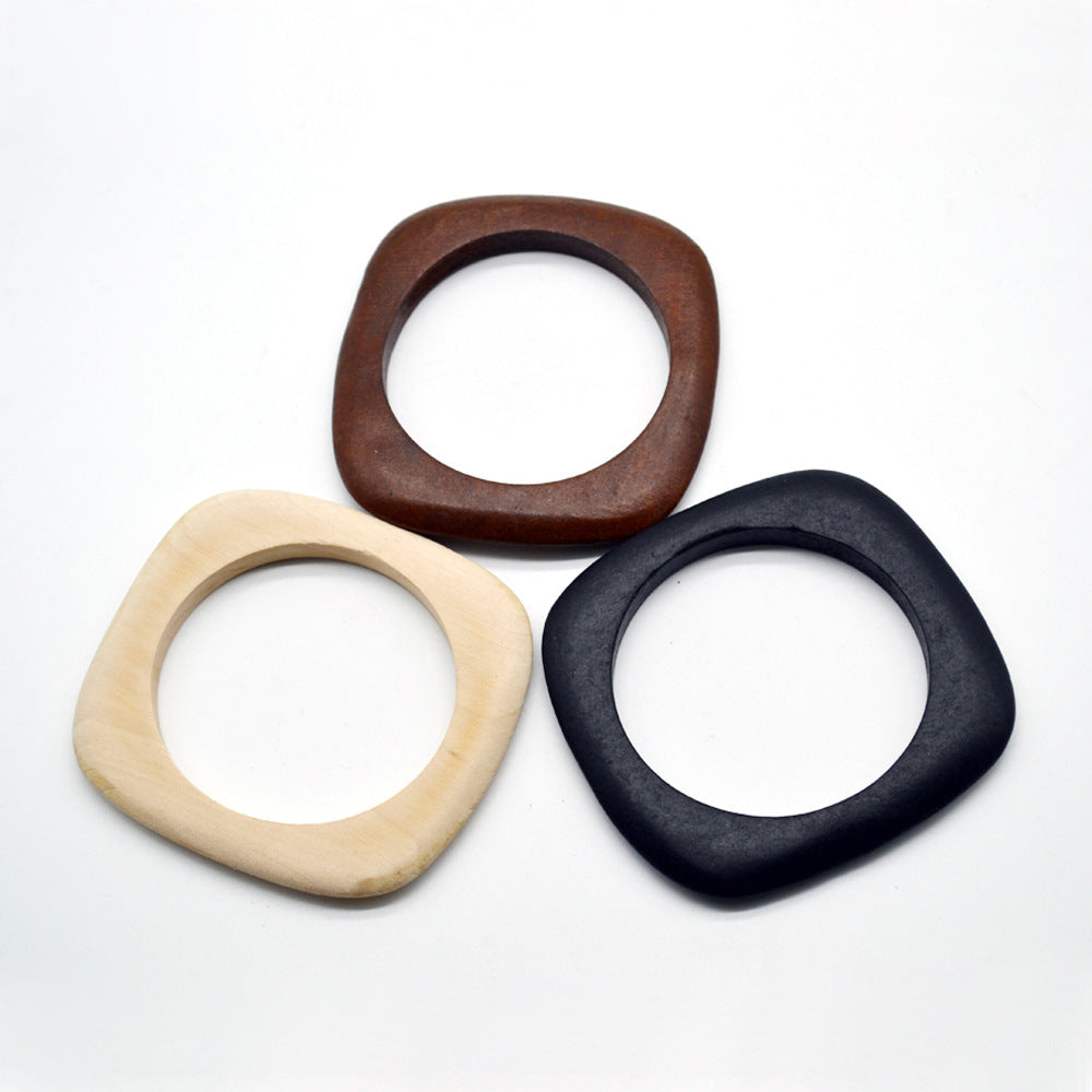 Thick Square Round Wood Bangles Fashion Women Vintage Designer Bracelet Jewelry Gift