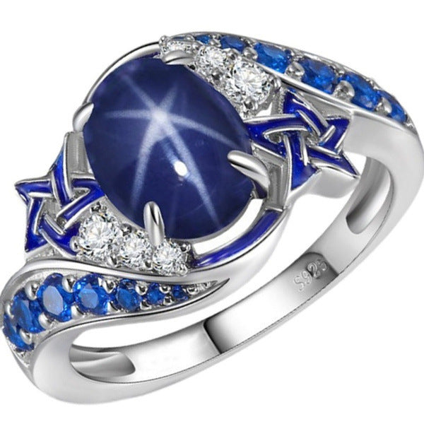 Fashion natural sapphire ring ring simple blue diamond ring women