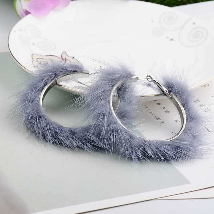 Autumn And Winter Mink Hair Big Circle Ear Ring Earrings Exaggerated Atmosphere Hair Geometric Earrings