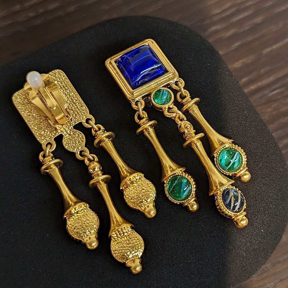 Blue glazed pendant with no ear holes, ear clip earrings