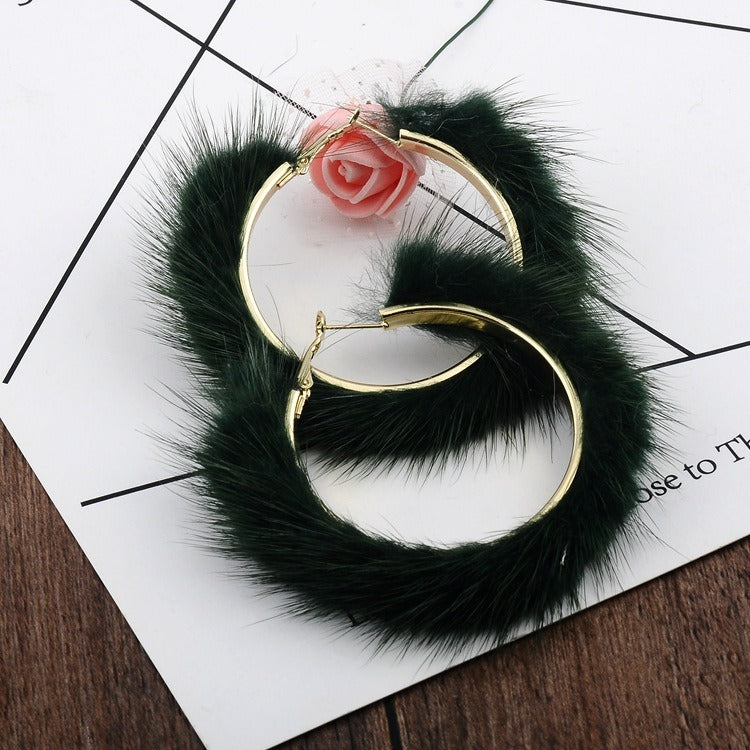 Autumn And Winter Mink Hair Big Circle Ear Ring Earrings Exaggerated Atmosphere Hair Geometric Earrings