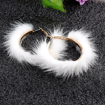 Autumn And Winter Mink Hair Big Circle Ear Ring Earrings Exaggerated Atmosphere Hair Geometric Earrings