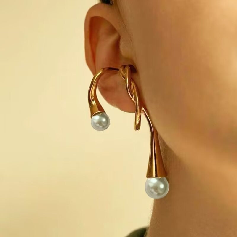 European and American pearl ear clips for women with irregular ear loops, cool and indifferent style, no ear holes, earrings, temperament, ear bone clip earrings