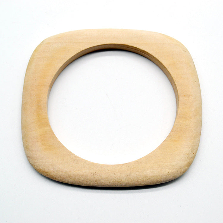 Thick Square Round Wood Bangles Fashion Women Vintage Designer Bracelet Jewelry Gift