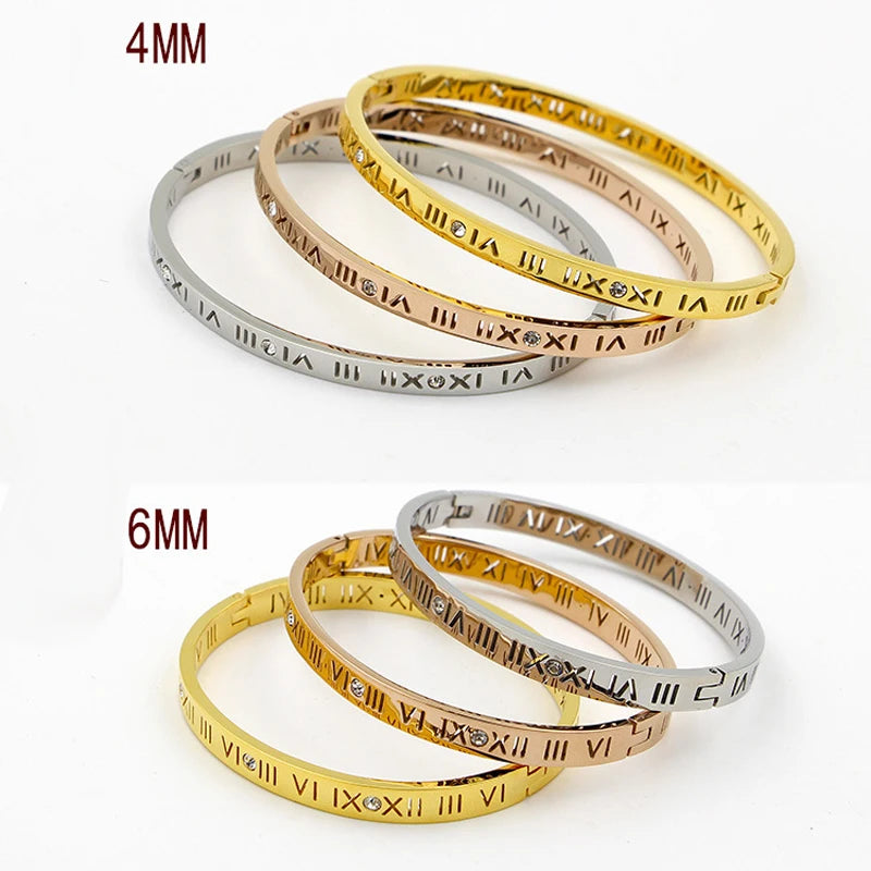 New Classic Design High Quality 4mm And 6mm Zircon Roman Numerals Bracelets & Bangles Women Fashion Jewelry Bangles Wholesale