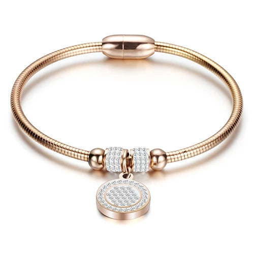 High Crystal Quality Bracelet Bangles Coin Magnet Clasp With Snake Chain 316L Stainless Steel Wedding Bangles jewelry